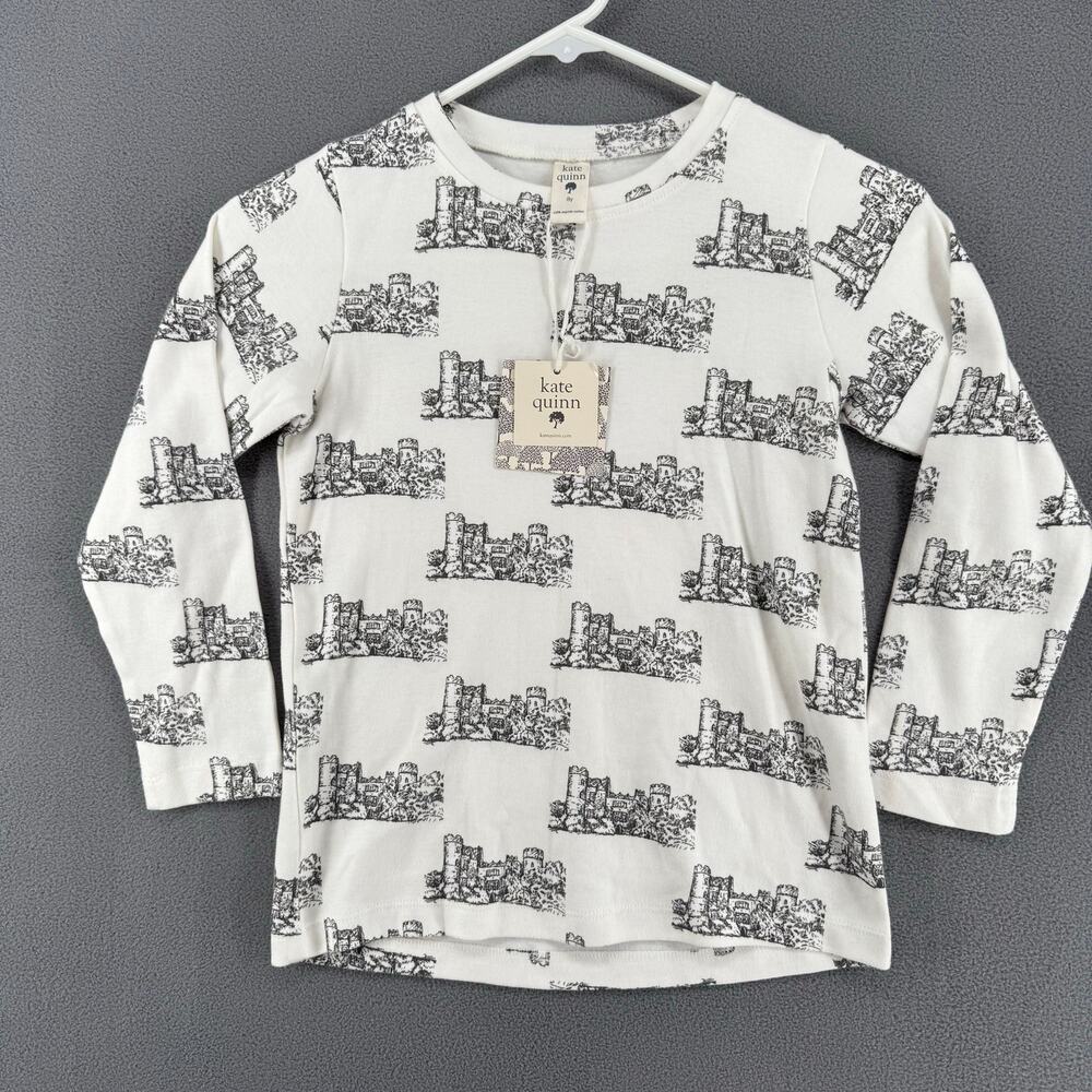 Kate Quinn Kids Long Sleeve Castle Print Black White 8Y Crew Neck Organic Cotton